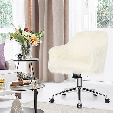 Modern Fluffy Faux Fur Vanity Office Chair for Teens Girls-Beige