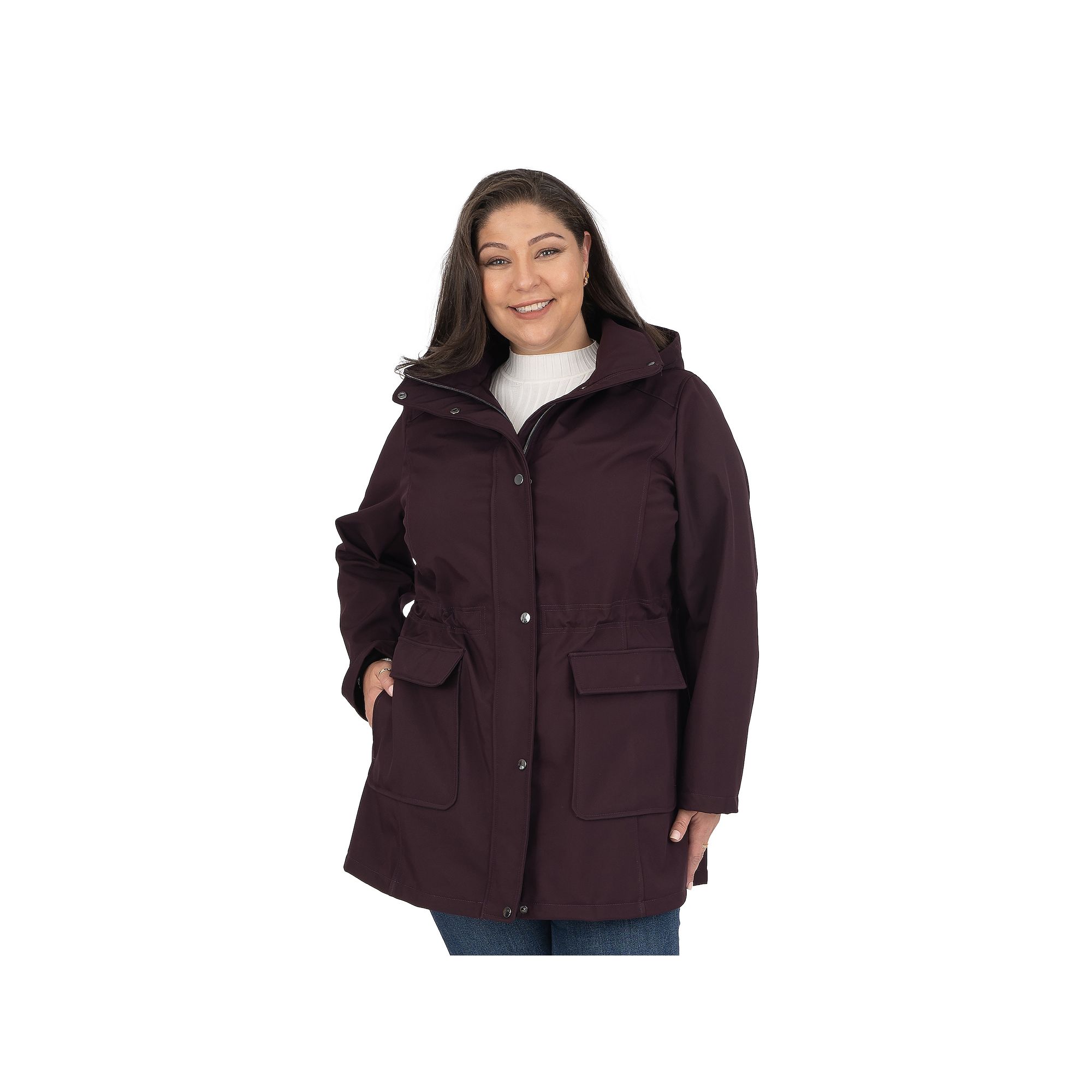 Plus Size Fleet Street Hooded Soft Shell Coat, Womens, Size: 2XL, Purple