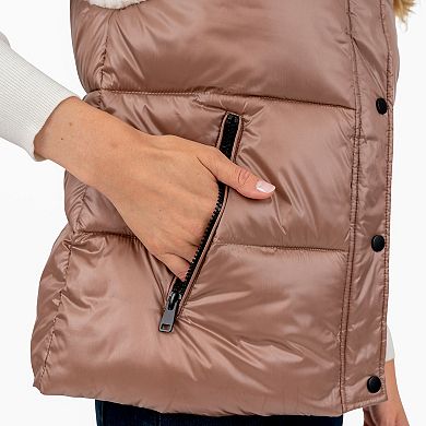 Women's Fleet Street Quilted Puffer Vest with Faux-Sherpa Trim
