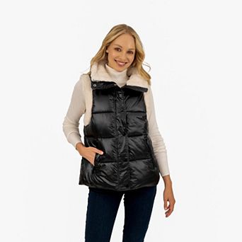 Women's Fleet Street Quilted Puffer Vest with Faux-Sherpa Trim