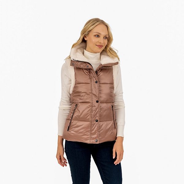 Women's Fleet Street Quilted Puffer Vest with Faux-Sherpa Trim