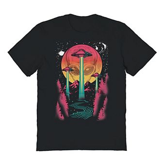 Men's Neon Space Alien Landscape Graphic Tee