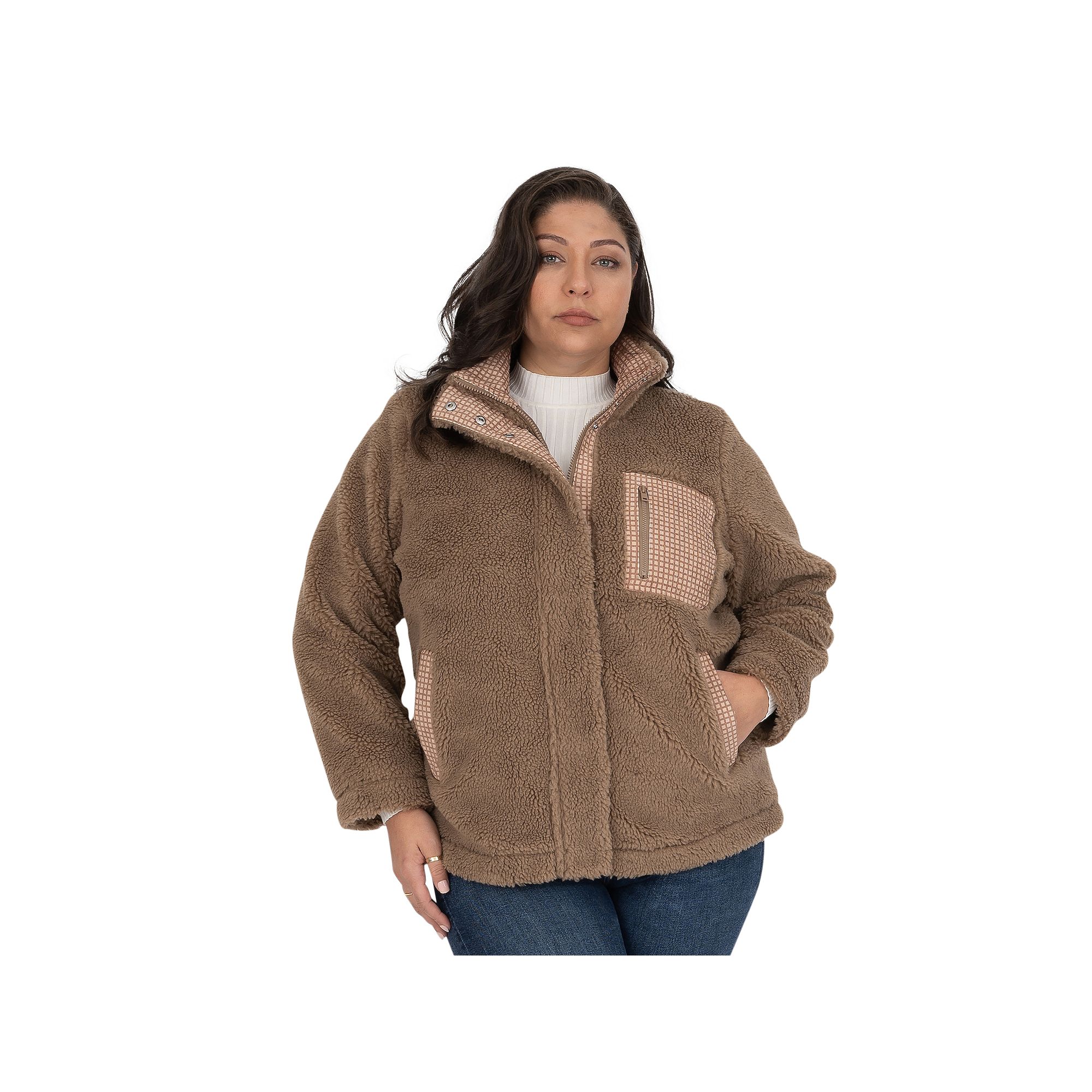 Plus Size Fleet Street Mixed Media Faux Sherpa Jacket, Womens, Size: 1XL, 