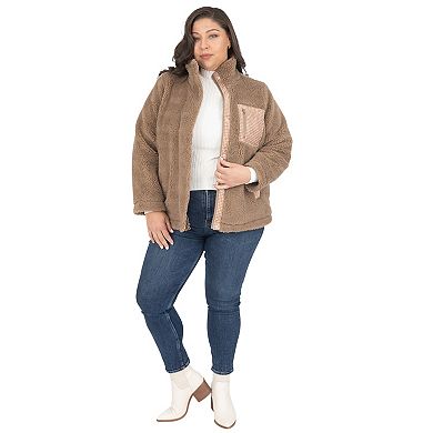 Plus Size Fleet Street Mixed Media Faux Sherpa Jacket