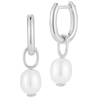 Sunkissed Sterling Freshwater Cultured Pearl Dangling Hoop Earrings
