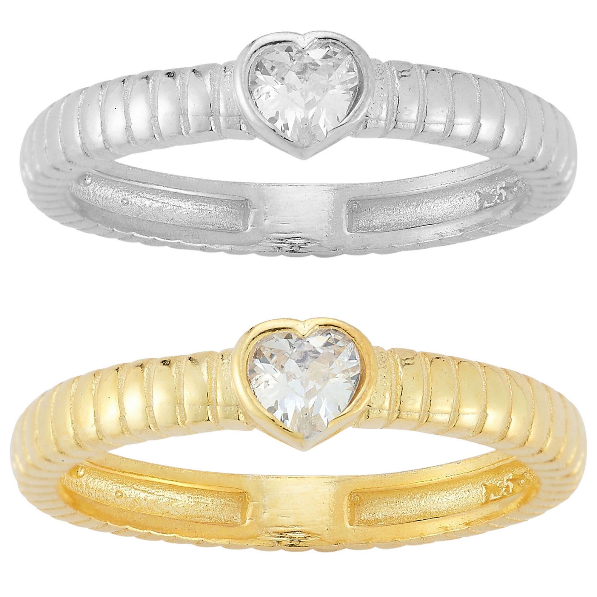 Sunkissed Sterling Two Tone Cubic Zirconia Heart Ring 2-piece Set, Womens,