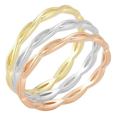 Sunkissed Sterling Tri Tone Infinity Twist Ring Set