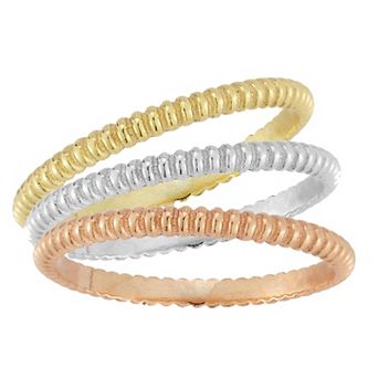 Sunkissed Sterling Tri Tone Twist Ring Set