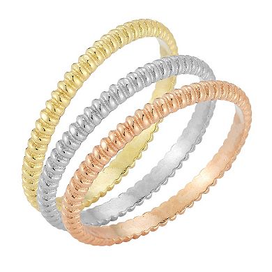 Sunkissed Sterling Tri Tone Twist Ring Set