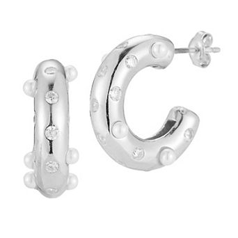 Sunkissed Sterling Cubic Zirconia & Freshwater Cultured Pearl Hoop Earrings
