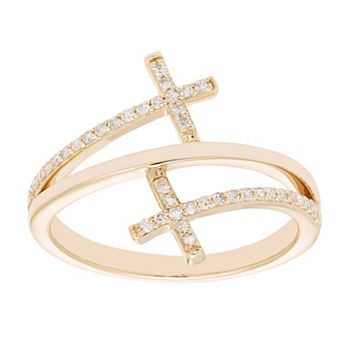 The Regal Collection 10k Gold 1/6 Carat T.W. Diamond Cross Ring