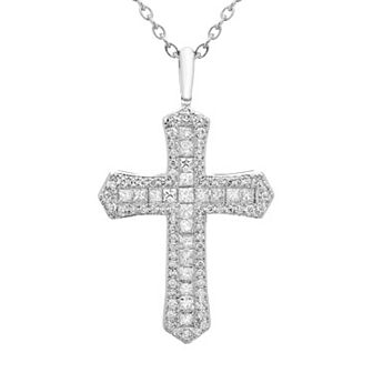 The Regal Collection 14k Gold 1 Carat T.W. Certified Diamond Passion Cross Pendant Necklace