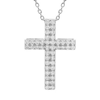 The Regal Collection 14k Gold 1 Carat T.W. Certified Diamond Double-Row Cross Pendant