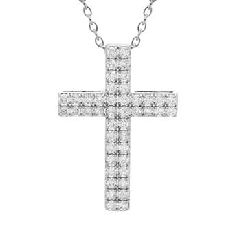 The Regal Collection 14k Gold 1 Carat T.W. Certified Diamond Double-Row Cross Pendant