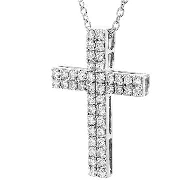 The Regal Collection 14k Gold 1 Carat T.W. Certified Diamond Double-Row Cross Pendant