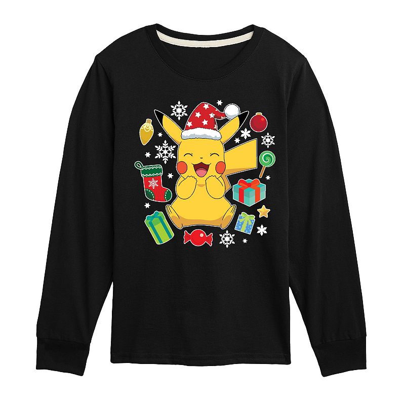 Pokemon Pika Presents Long Sleeve Tee, Kids Unisex, Size: Medium, Black