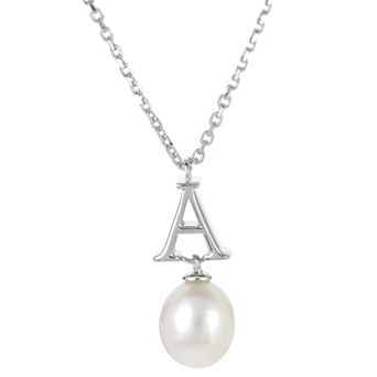 PearLustre by Imperial Sterling Silver Freshwater Cultured Pearl Initial Pendant Necklace