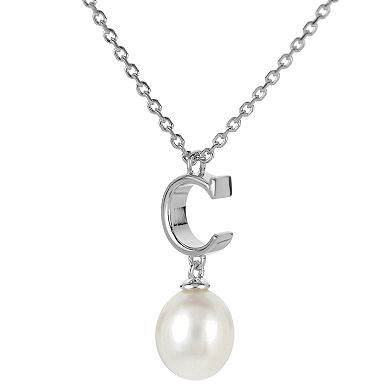 PearLustre by Imperial Sterling Silver Freshwater Cultured Pearl Initial Pendant Necklace