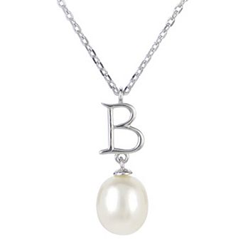 PearLustre by Imperial Sterling Silver Freshwater Cultured Pearl Initial Pendant Necklace