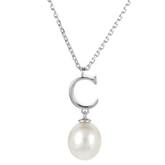 PearLustre by Imperial Sterling Silver Freshwater Cultured Pearl Initial Pendant Necklace