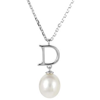 PearLustre by Imperial Sterling Silver Freshwater Cultured Pearl Initial Pendant Necklace