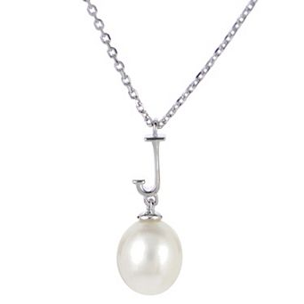 PearLustre by Imperial Sterling Silver Freshwater Cultured Pearl Initial Pendant Necklace