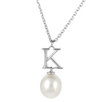 PearLustre by Imperial Sterling Silver Freshwater Cultured Pearl Initial Pendant Necklace