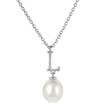 PearLustre by Imperial Sterling Silver Freshwater Cultured Pearl Initial Pendant Necklace