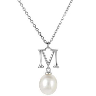 PearLustre by Imperial Sterling Silver Freshwater Cultured Pearl Initial Pendant Necklace