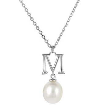PearLustre by Imperial Sterling Silver Freshwater Cultured Pearl Initial Pendant Necklace