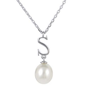 PearLustre by Imperial Sterling Silver Freshwater Cultured Pearl Initial Pendant Necklace