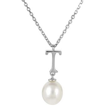 PearLustre by Imperial Sterling Silver Freshwater Cultured Pearl Initial Pendant Necklace