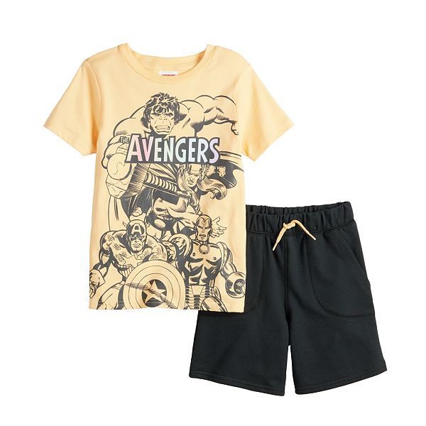 Babyhug Marvel Half Sleeves Cut & Sew T-Shirt & Shorts Set with Avengers Graphics- Green main image 1