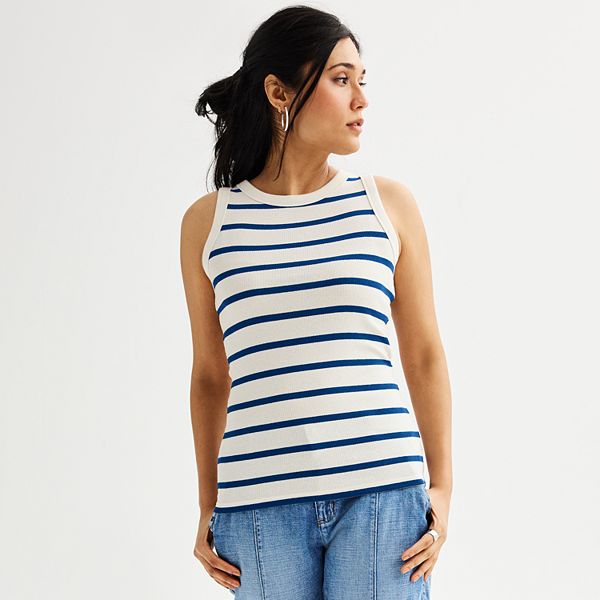Women's Sonoma Goods For Life® High Neck Layering Tank Top - Navy White Stripe (XX LARGE)