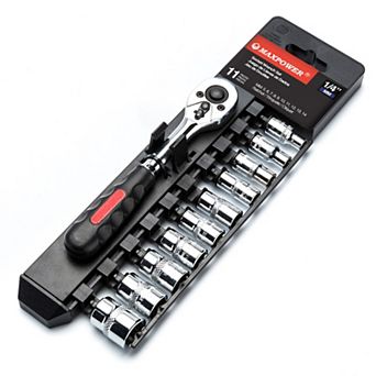 MAXPOWER 1/4 Inch Drive Socket Wrench Set (5mm - 14mm), Metric, 11 pc