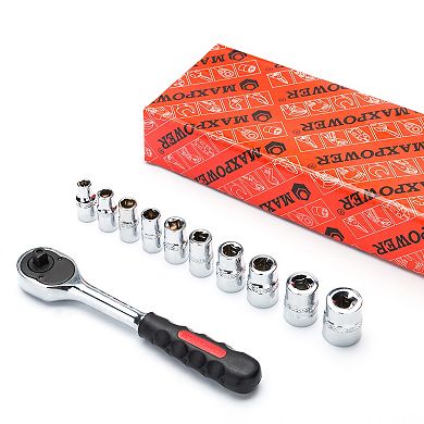 MAXPOWER 1/4 Inch Drive Socket Wrench Set (5mm - 14mm), Metric, 11PCS