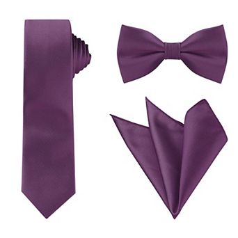 Men's Tie Set Necktie Bowtie Pocket Squares Solid Color for Wedding