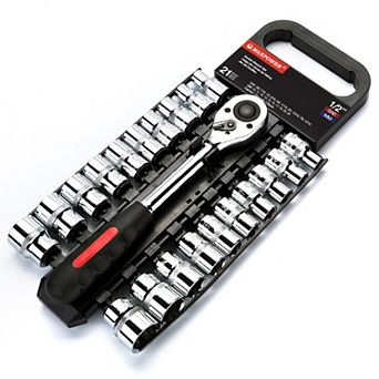 MAXPOWER 1/2 Inch Drive Socket Wrench Set, Metric and SAE, 21 pc