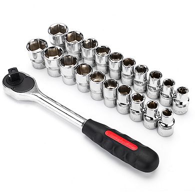 MAXPOWER 1/2 Inch Drive Socket Wrench Set, Metric and SAE, 21PCS