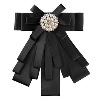 Women's Pretied Pin Brooch Bow Tie Ribbon Bowknot Party Necktie with Beads