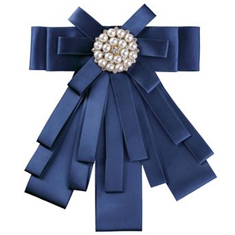 Women's Pretied Pin Brooch Bow Tie Ribbon Bowknot Party Necktie with Beads