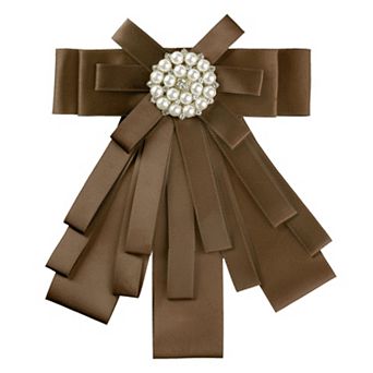 Women's Pretied Pin Brooch Bow Tie Ribbon Bowknot Party Necktie with Beads