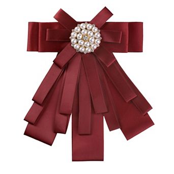 Women's Pretied Pin Brooch Bow Tie Ribbon Bowknot Party Necktie with Beads