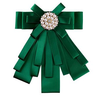 Women's Pretied Pin Brooch Bow Tie Ribbon Bowknot Party Necktie with Beads