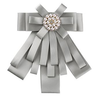Women's Pretied Pin Brooch Bow Tie Ribbon Bowknot Party Necktie with Beads
