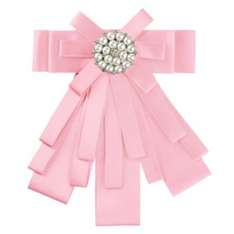 Women's Pretied Pin Brooch Bow Tie Ribbon Bowknot Party Necktie with Beads