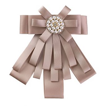 Women's Pretied Pin Brooch Bow Tie Ribbon Bowknot Party Necktie with Beads