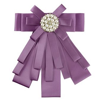 Women's Pretied Pin Brooch Bow Tie Ribbon Bowknot Party Necktie with Beads