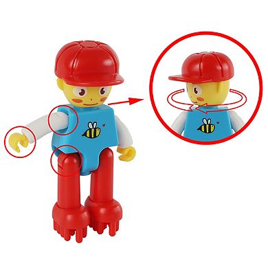 PicassoTiles 4 PC Character People Figures, Hedgehog Building Blocks Playset for Kids Ages 3+