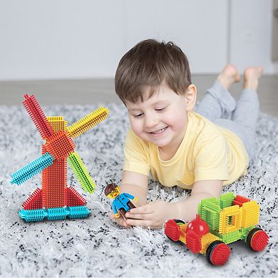 PicassoTiles 4 PC Character People Figures, Hedgehog Building Blocks Playset for Kids Ages 3+